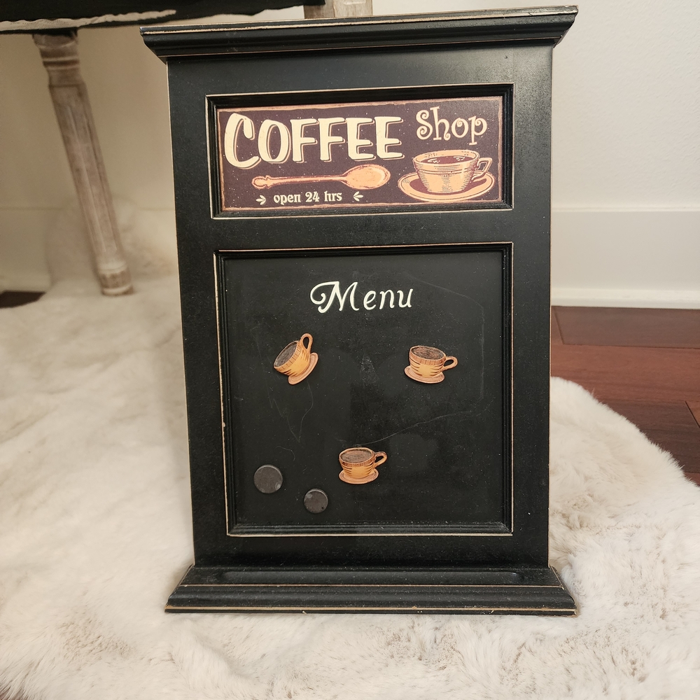Black Coffee Shop Menu Chalkboard With Coffee Cup Magnets. So Cute! 14×9.25in